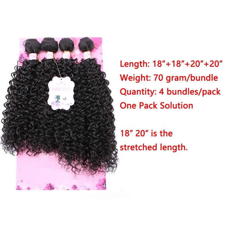Frelyn Kinky Curly Bundles Synthetic Hair Weave Extensions 2# Dark Brown 18 18 20 20 Inches 4 PCS, As Soft As Human Hair Heat Resistant Natural Look - Image 2